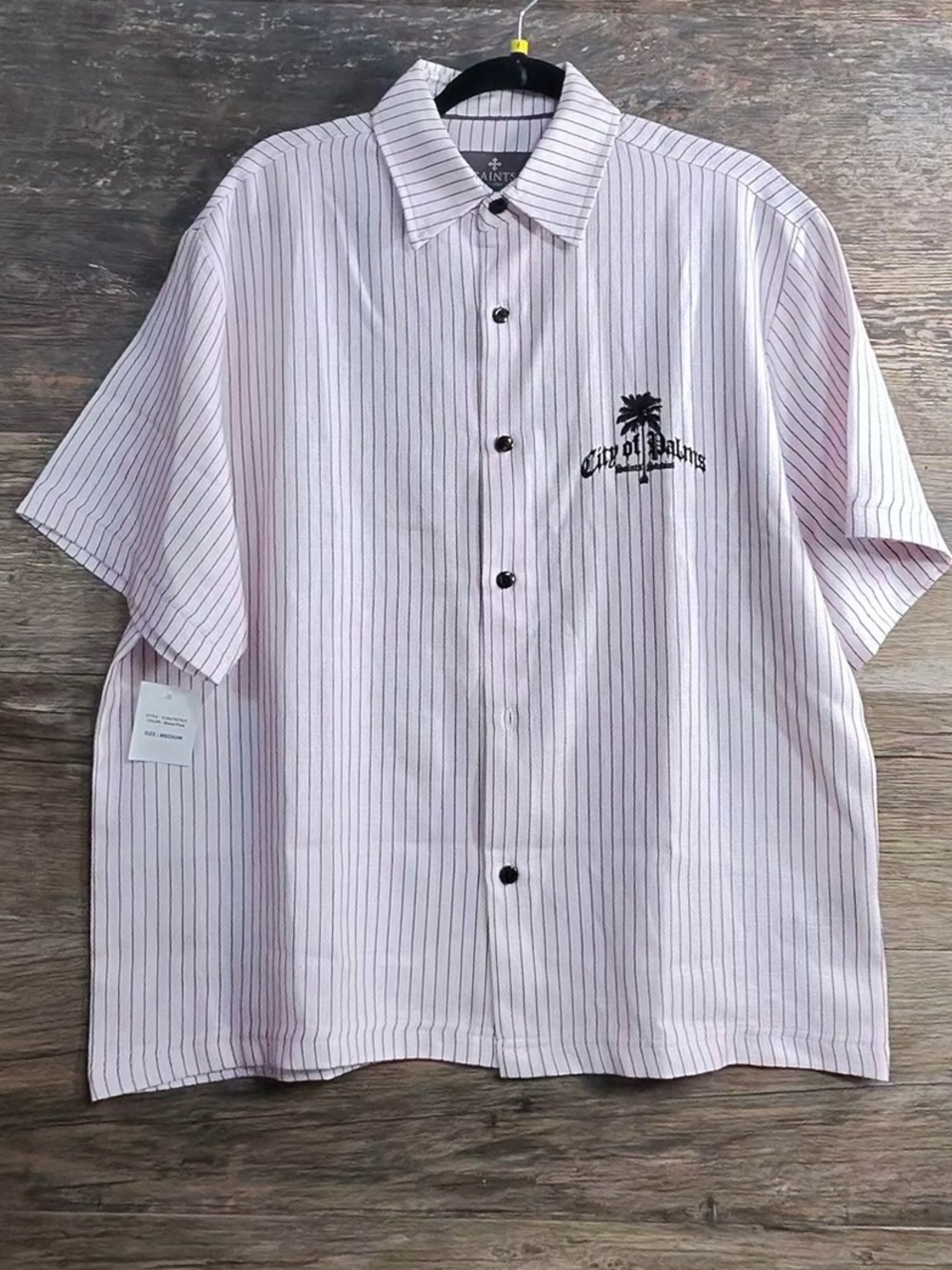 Saints Studio City of Palms Pale Pink Stripe Short-Sleeve Button-Down Shirt